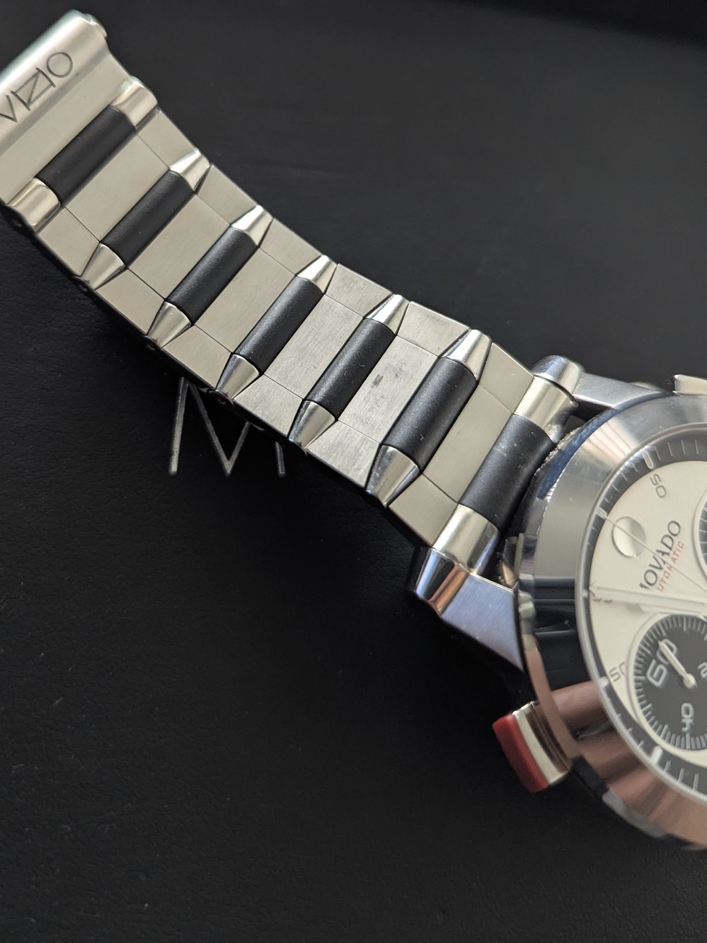 Movado Men's Silver and Black Chronograph Watch RED LABEL VIZIO $4995 - Picture 5 of 16